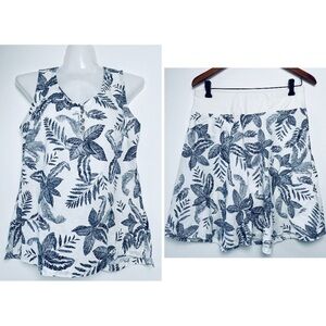 Royal Robbins White Navy blue Palm Print Tank And Skirt Set Women Size 6 Medium
